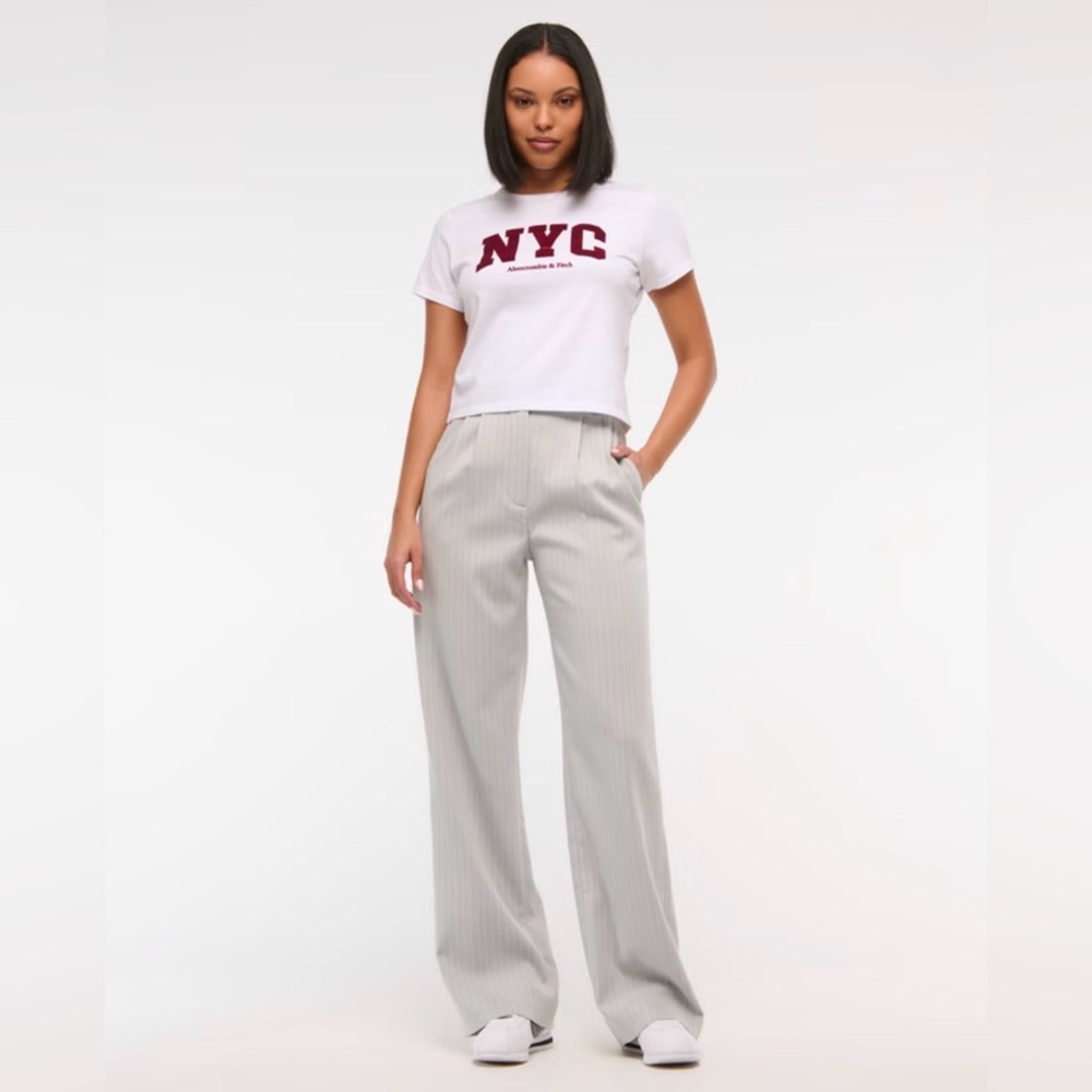 Abercrombie & Fitch Sloane Tailored Wide-Leg Pant - Light Gray 27R